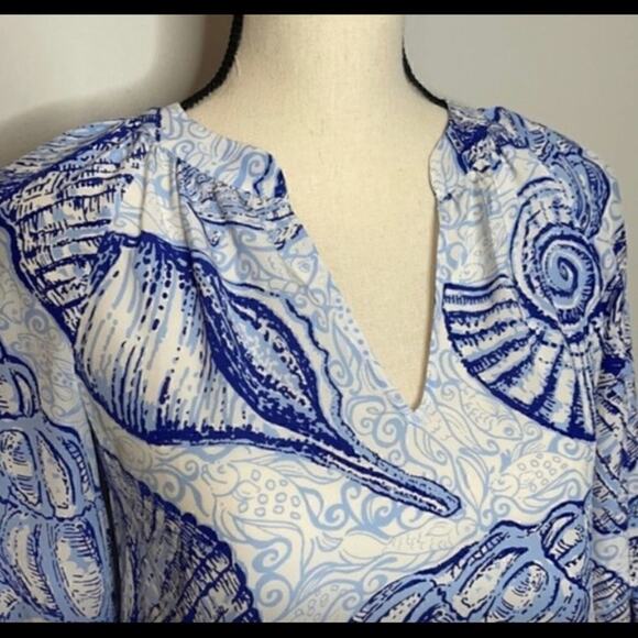 NWT Lilly Pulitzer Matilda 100% Silk Top Womens XXS Blue Peri Pop Up Shells - Picture 3 of 9